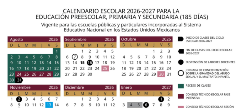 Publica SEP Calendario Escolar 2026-2027 para Educación Básica y Normal